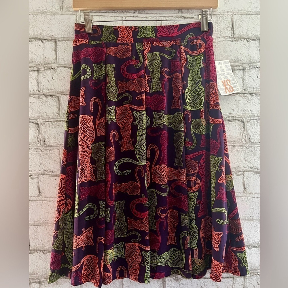 NWT Cat Print Box Pleated Hidden Pocket Skirt Lightweight Size XS Madison
